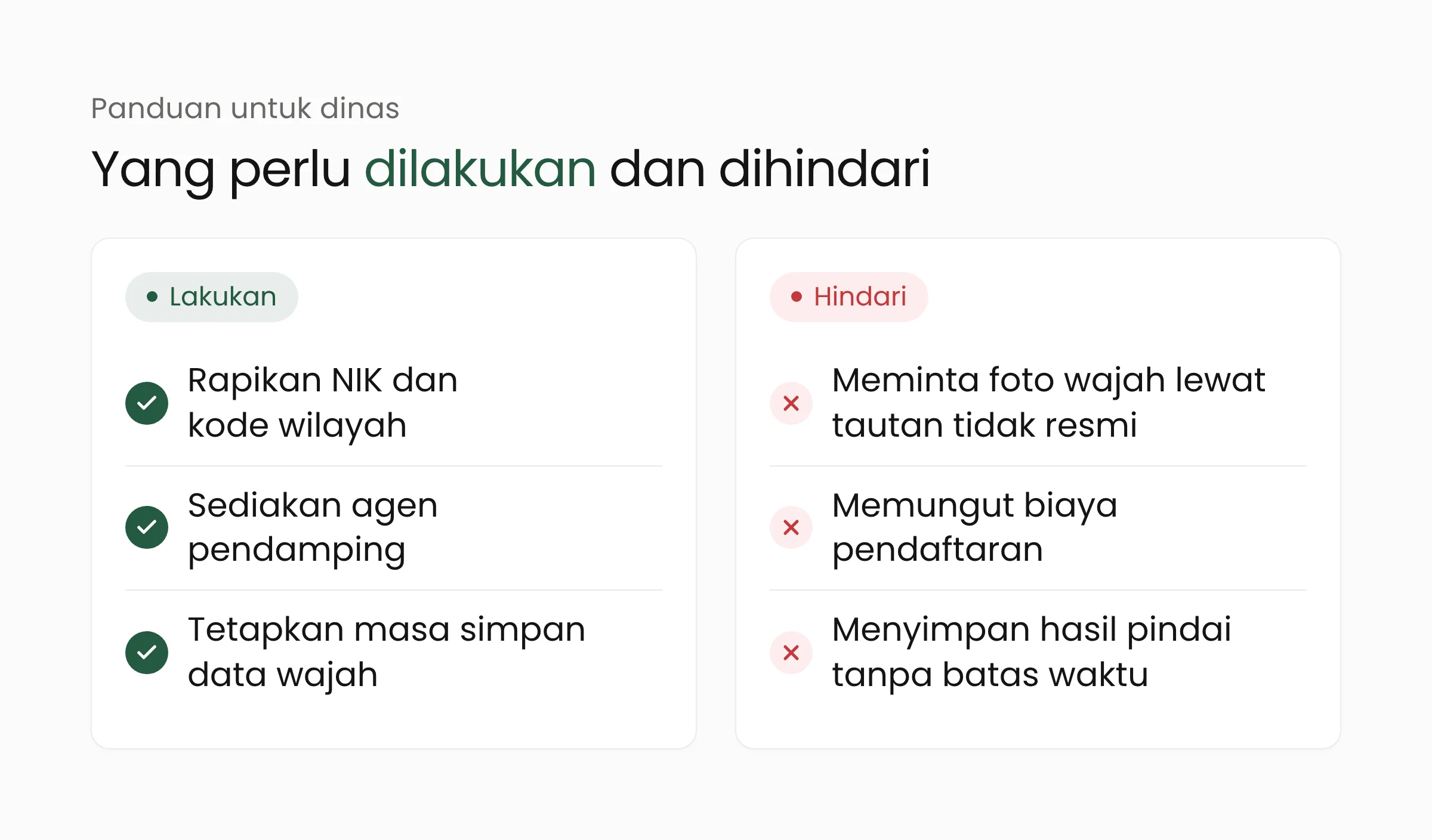 Yang perlu dilakukan dan dihindari dinas dalam bansos digital: rapikan NIK, sediakan pendamping, batasi penyimpanan data wajah