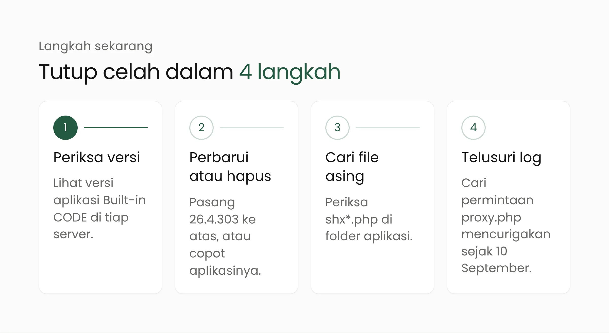 Empat langkah menutup celah Nextcloud Collabora CODE: periksa versi, perbarui atau hapus aplikasi, cari file shx*.php, dan telusuri log proxy.php sejak 10 September