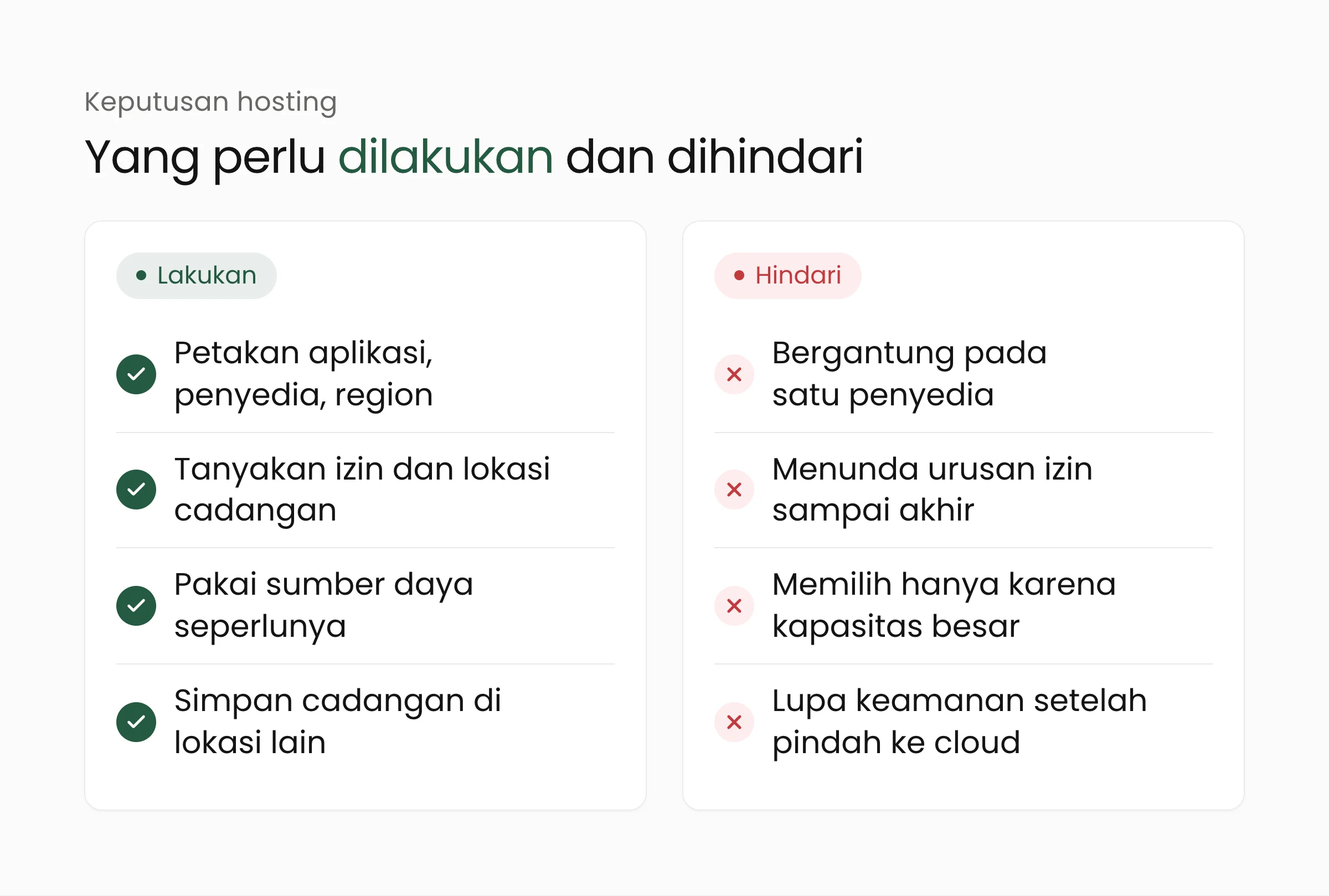 Hal yang perlu dilakukan dan dihindari organisasi saat mengambil keputusan hosting
