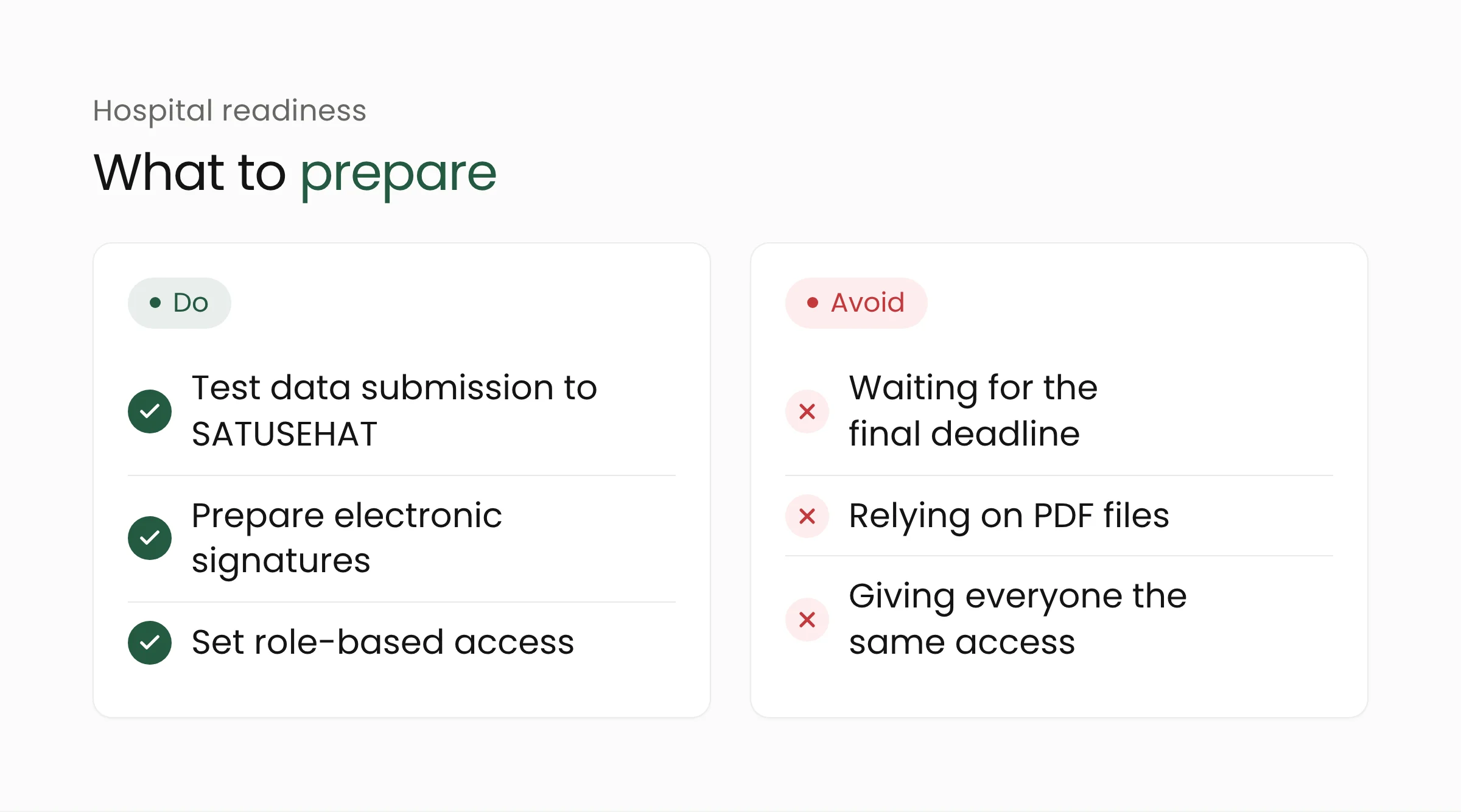 Short readiness guide for hospitals facing the EMR and electronic claims shift: what to do and what to avoid