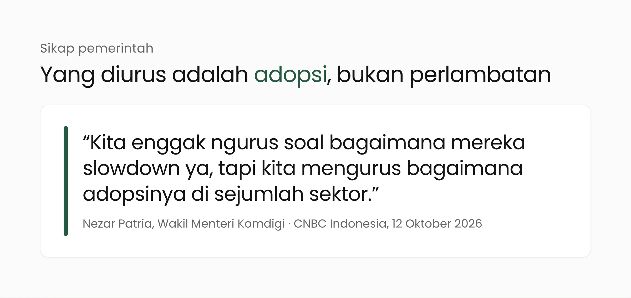 Kutipan Wamen Komdigi Nezar Patria: pemerintah tidak mengurus perlambatan AI, tetapi adopsinya di sejumlah sektor