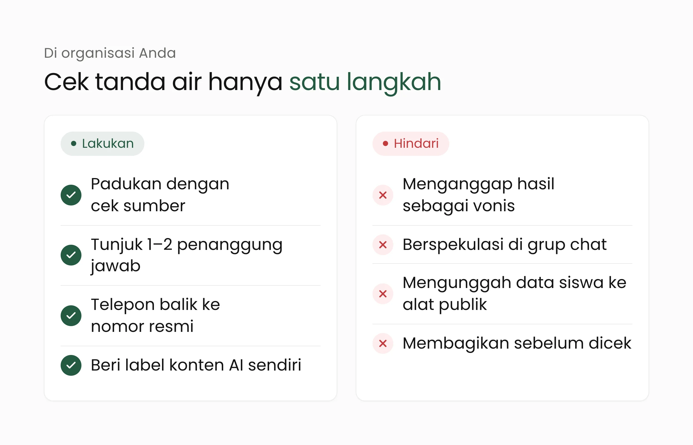 Yang perlu dilakukan dan dihindari saat memeriksa konten buatan AI di organisasi