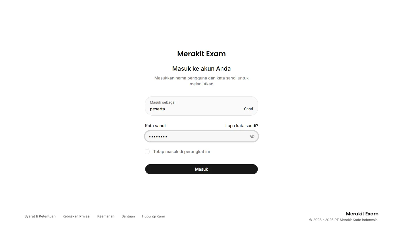 Merakit Exam participant sign-in step before entering the exam dashboard