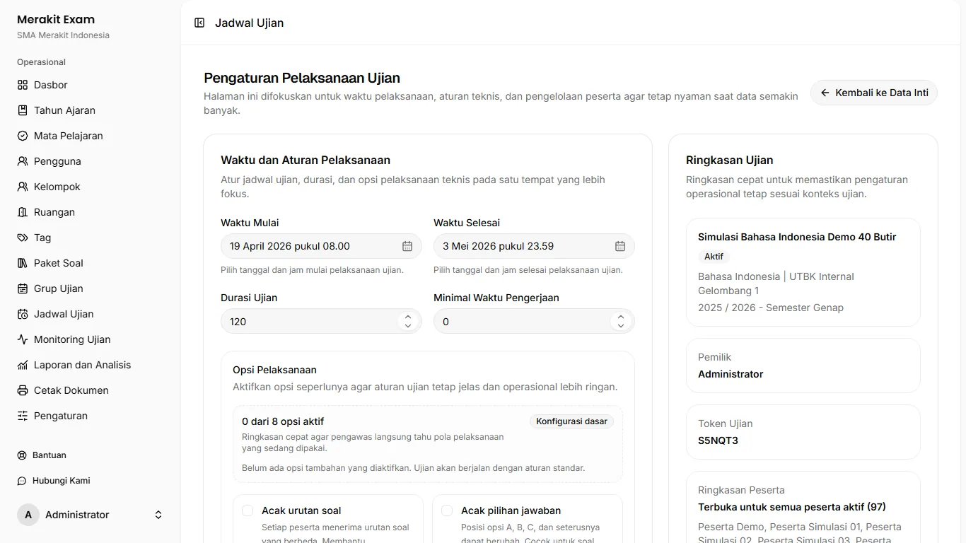 Merakit Exam exam settings